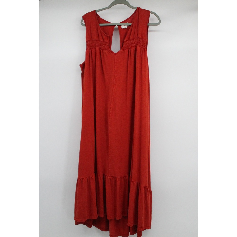 Wonderly Women 2X Terracotta Smocked Sleeveless Ruffle Hem Peasant Dress Keyhole